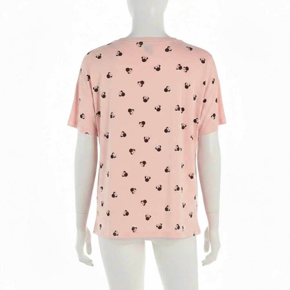 Disney Minnie Mouse Pink Black Tee Small Soft Stretch Short Sleeve‎ Pocket Top
